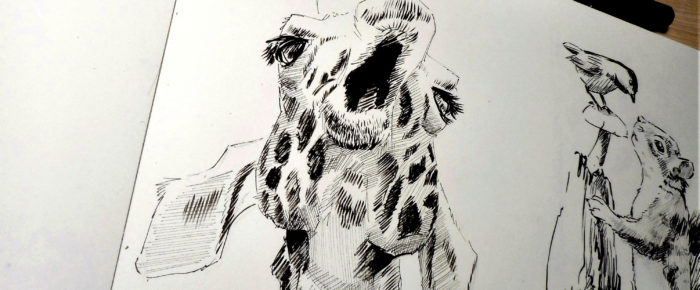 Schita in tus; girafa.